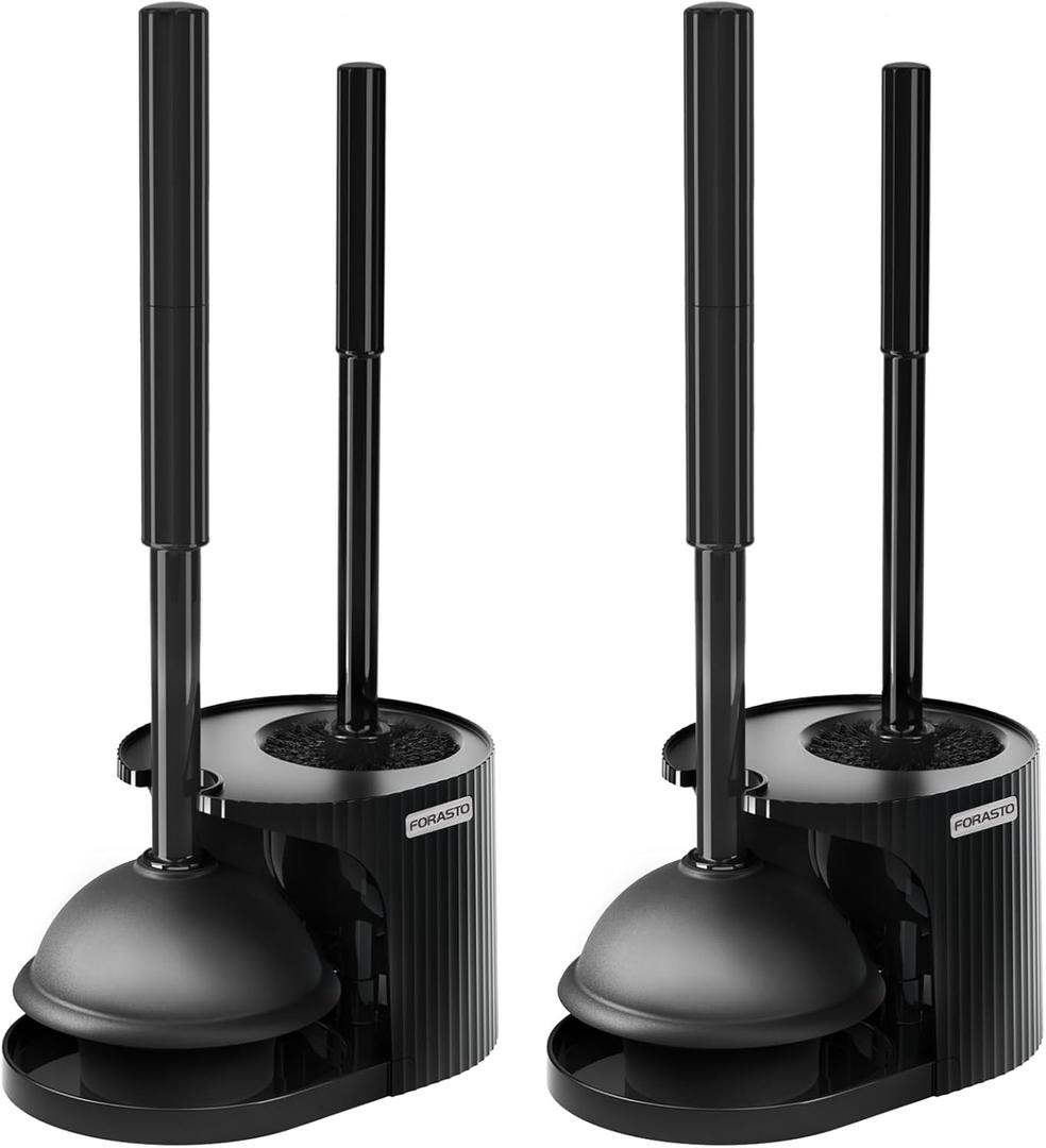 2Pack 2 in 1 Toilet Brush and Plunger Set, Extended Handle Plunger,Toilet Bowl Brush Plunger Set,Bathroom Cleaning Tools,Toilet Brush Plunger Combo,Cleaning SuppliesBright Black(19.9inch)