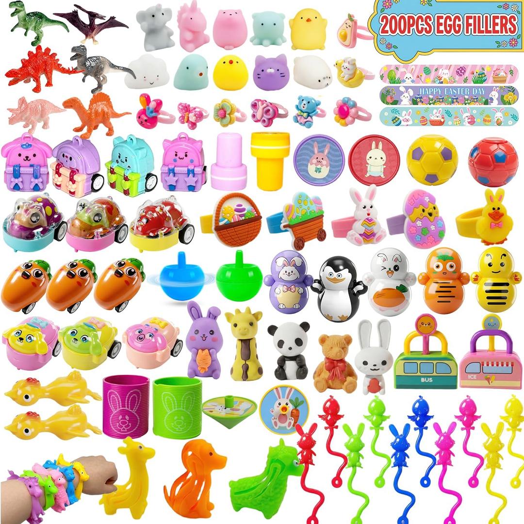 SQZUWIT 200 Pcs Easter Egg Fillers Basket Stuffers Essentials, Small Miny Toys Bulk Assortment Gift for Kids Girls Boys Party Favors Classroom Prize Supplies