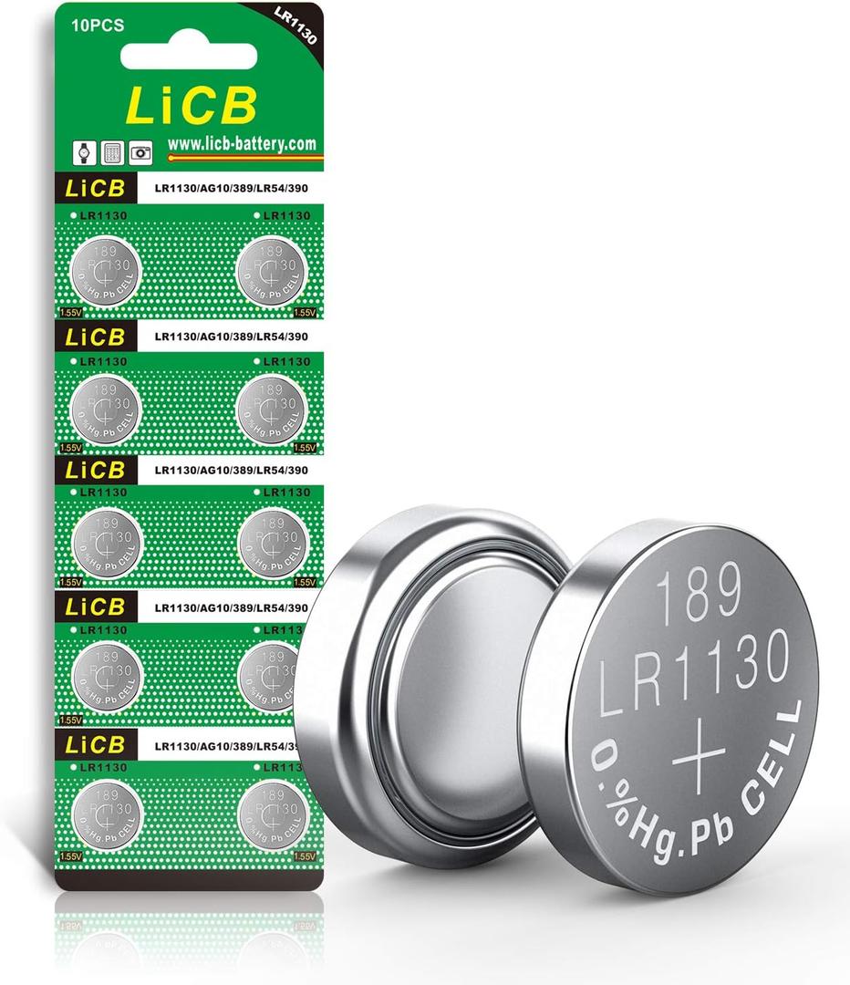 LiCB 10 Pack LR1130 AG10 Battery 1.5V Long-Lasting Alkaline Button Cell Batteries
