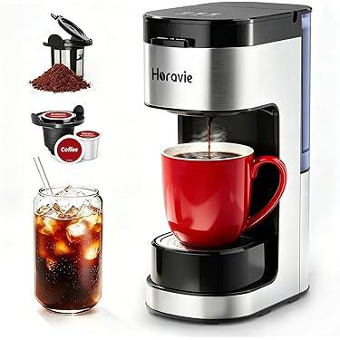 Single Serve Coffee Maker, Brew with K-pod & Ground Coffee, Easy to Brew Hot and Iced Coffee, Quick Brew in 2 Minutes.