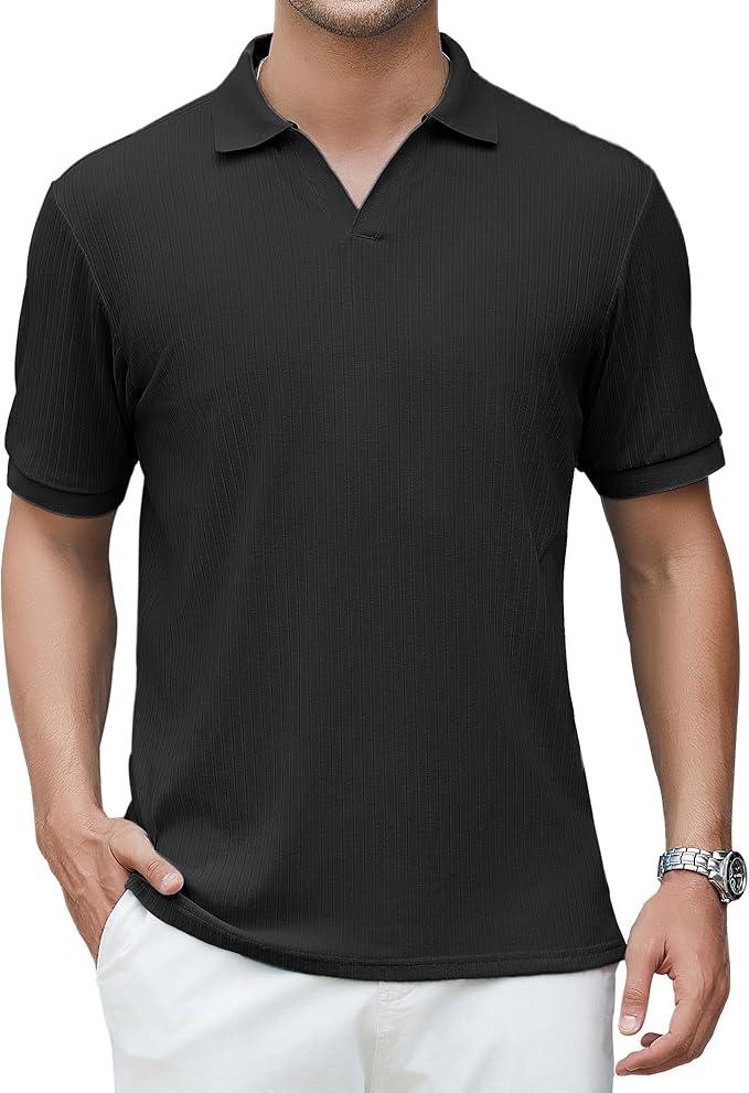 Alex Vando Mens Cotton Polo Shirts V-Neck Short Sleeve Casual Shirts for Men, Size: S