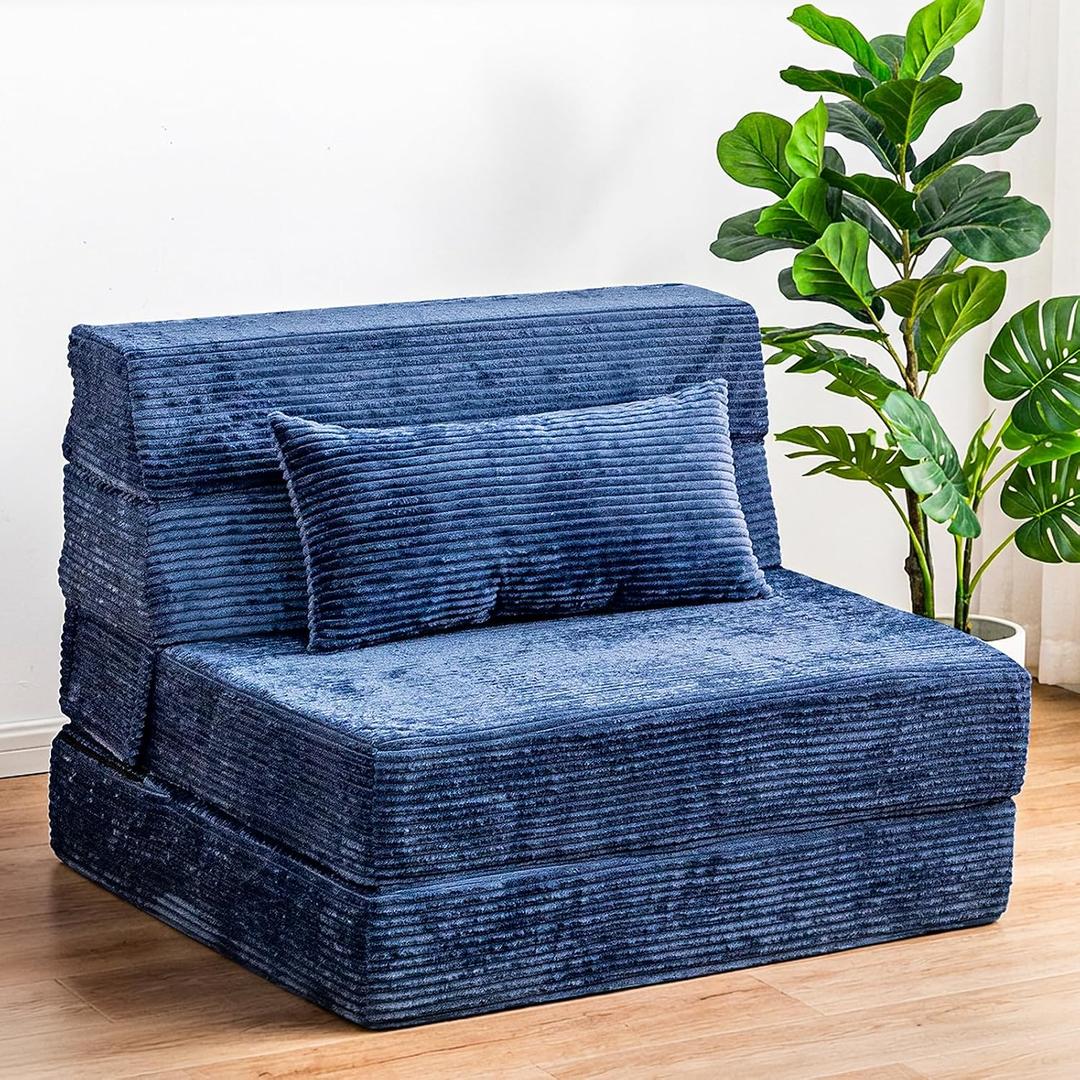 Cvortll Folding Sofa Bed, Convertible Sleeper Chair with Pillow, High Density Memory Foam Fold Out Couch, Foldable Mattress Futon Sofa for Living Room/Dorm/Guest Use/Apartment/Home Office, Single