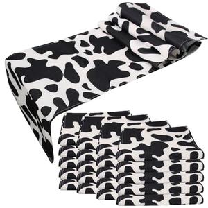20 Pcs Linen Cow Print Table Runner Black and White Farm Cow Print Tablecloth Western Barnyard Cowboy Themed Table Cloths for Birthday Party Decorations Home Kitchen Table Supplies ( 13 x 72 in)