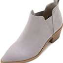 Trish Lucia Womens Ankle Boots Pointed Toe Stacked Chunky Heel Slip on Chelsea Short Booties (Gray)