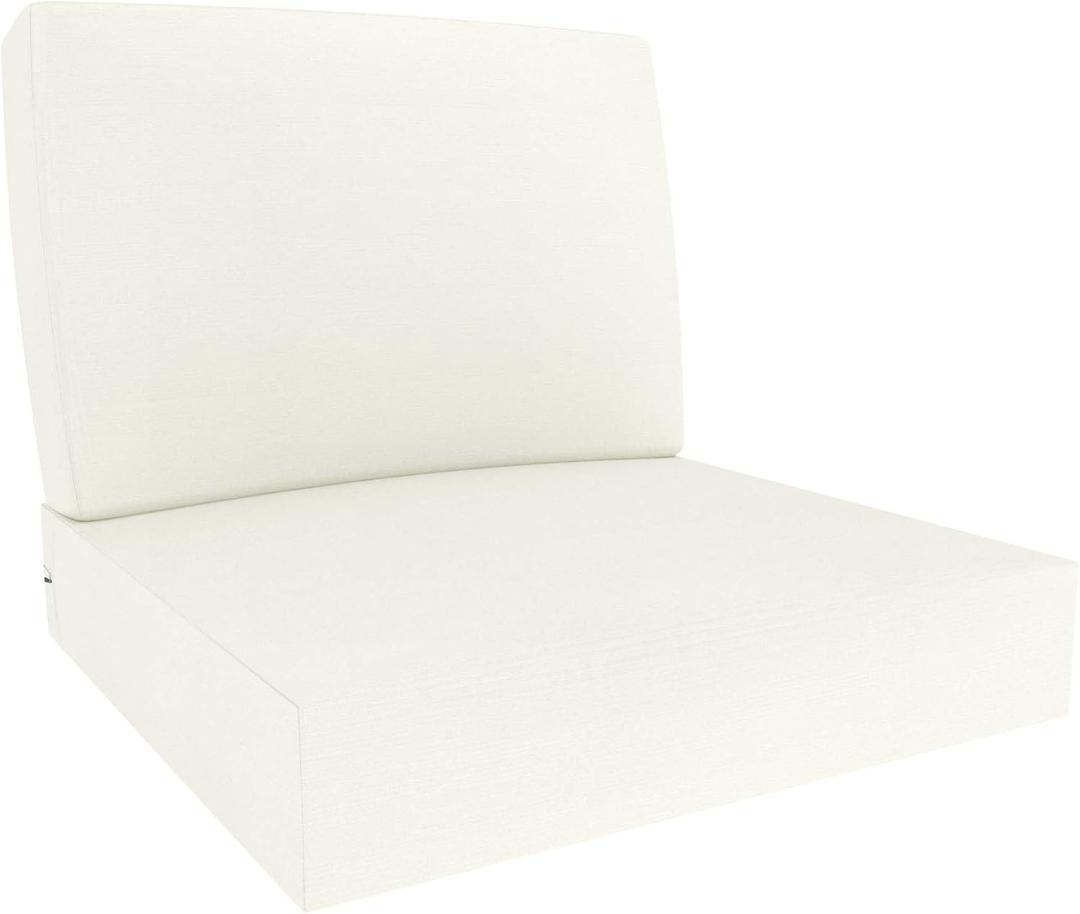 Covers & All Sunbrella Outdoor Deep Seat Cushion Set, 25" x 25.5" Deep Seat & Back Cushions, 5" Thick Foam Patio Cushions with Water-Repllent & UV Fade Resistant Covers, Patio Furniture Chair Cushions (Natural)