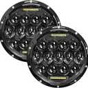 7 Inch Led Headlight Round H6024 Led Headlight DOT Approved Hi/Lo Beam DRL Black Headlights Compatible With Jeep Wrangler JK JKU TJ LJ CJ Compatible With Chevy,Ford and Mazda Miata etc