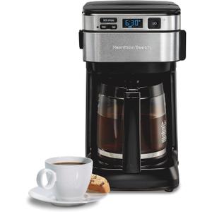 Hamilton Beach FrontFill 12 Cup Programmable Drip Coffee Maker | Regular & Bold Brew Options | Auto Pause and Pour | Glass Carafe | Black with Stainless Accents | 46310
