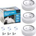 Bright Evolution Under Cabinet Lights - Battery Operated Cabinet Lighting with Tap Technology - LED Puck Lights for Kitchen - Stick On Illumination for Shelves and Closets - Wireless Lighting Solution