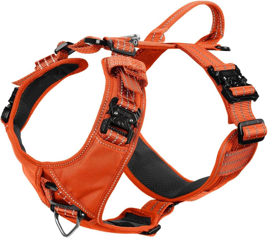 ICEFANG Dog Strap Harness with All-Metal Hardware,for X-Large Sized Dog,K9 Vest,Y-Shape Soft Padding,Adjustable Pet Harness,No-Pull Front Leash Clip (X-Large (Pack of 1), Orange)