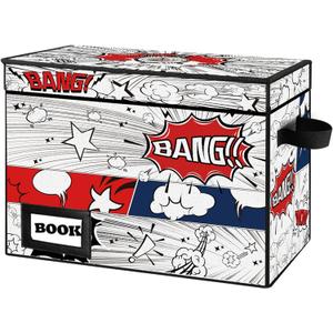 Comic Book Storage Box, 15.8" X 7.8" X 11.8", Heavy Duty Collapsible Holds 160-180 Comic Book Bin Container Holder Shelf (Cartoon Clock)
