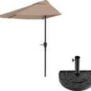 Half Umbrella Outdoor Patio Shade - 9 ft Patio Umbrella with Easy Crank and 20lb Weighted Base - Small Canopy for Balcony, Table, or Deck by Pure Garden (Sand)