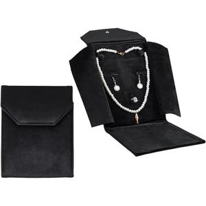 NBEADS Velvet Necklace Jewelry Travel Folder Storage Display Case, 8.27x6.1x0.98inch Necklace Display Pearl Folder Travel Jewelry Case for Necklace Ring Chain Bracelet Hoop Earrings, Black