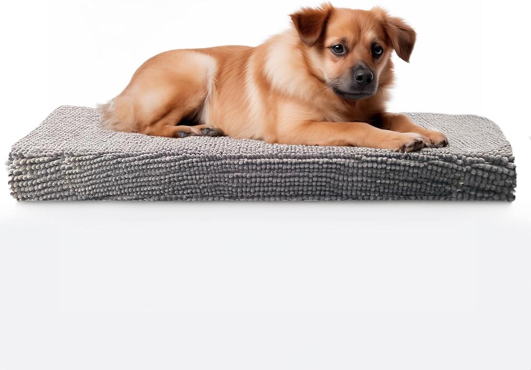 Muddy Mat Dog Crate Bed mat, Comfortable Dog Pillow, Crate Bed for Large Medium Small Dogs and Cats, Ultra Soft & Relaxing Washable & Dryer Safe Chenille Material - Grey Large (28"x42")