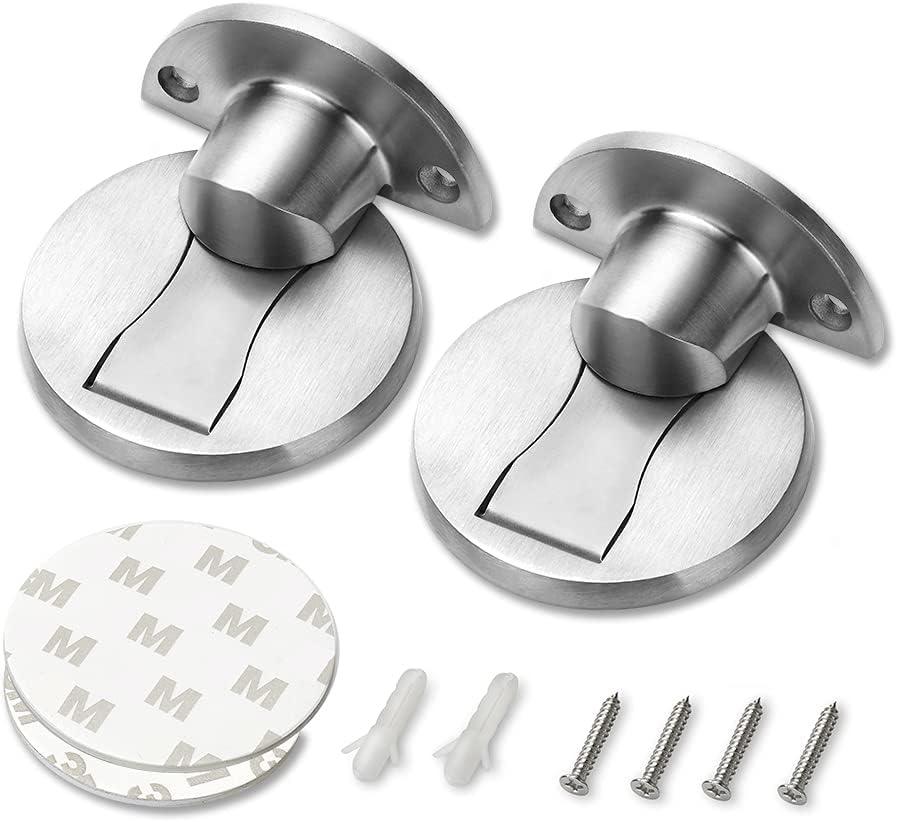 2 Pack 304 Stainless Steel Door Stoppers, Magnetic Door Stop, 3M Double-Sided Adhesive Tape, No Drilling, Door Stop Wall Protector, Office Door Catch, Stop Door