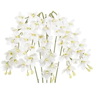 IPOPU White Orchid Artificial Flowers 5 Pcs Real Touch Orchids with Stem for Vase Wedding Party Table Centerpiece DIY Home Office Decor