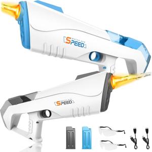 2 Pack Powerful Electric Water Guns with Light Up, Muzzle Flash Automatic Squirt Water Gun for Adult&Kid Large Capacity Water Blaster Up to 33 FT Long Range Summer Outdoor Pool Gifts for Boys Girls