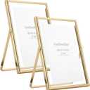 Gold 5x7" Floating Frame 2pack for picture 3.5x5'', 4x6'' for 4x6'' Adjustable Tabletop/Shelf Photo Frame,4x6'' Classy Gift floating frames for Wedding, Thanksgiving, Christmas,Birthady, Home or Office Decor.