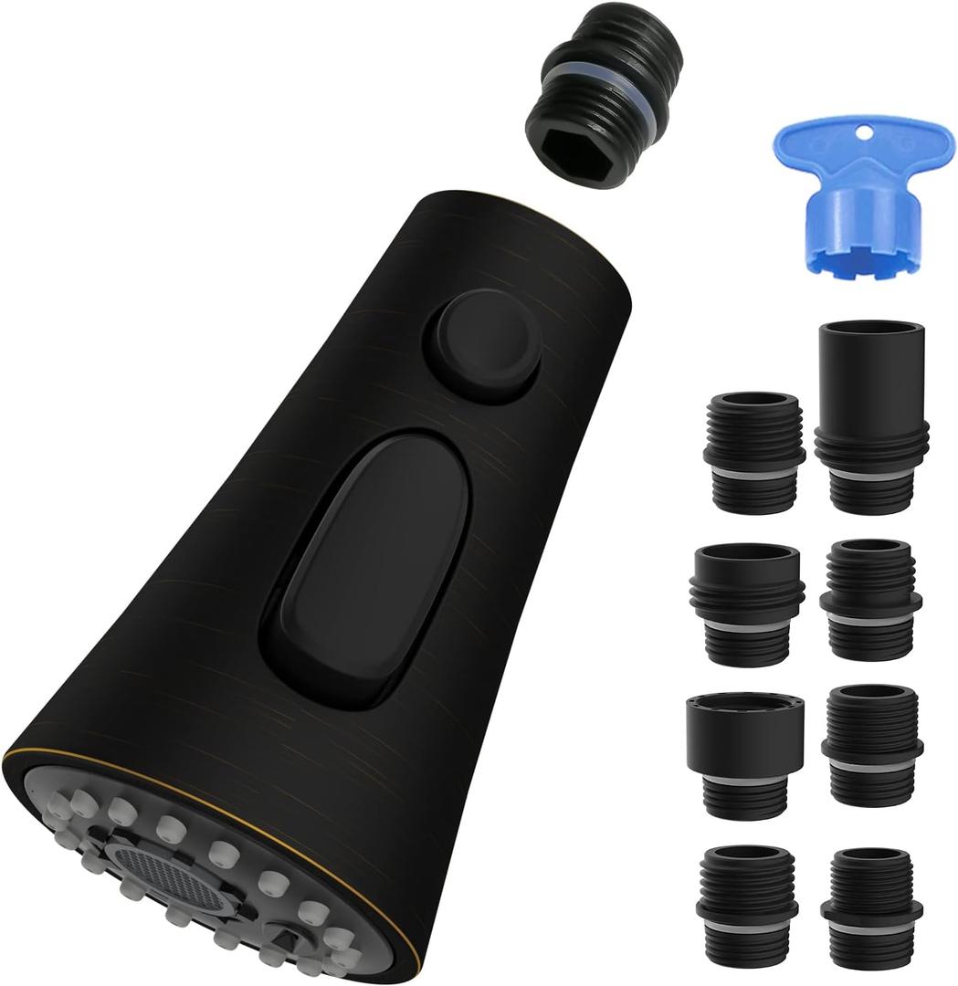 Hygie Rinse Kitchen Faucet Head Replacement, Pull Down Kitchen Faucet Sprayer Head with 15 Adapter Kit, 3 Function Kitchen Sink Faucet Spray Head, Oil-Rubbed Finish Kitchen Faucet Sprayer