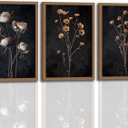 3 Pcs Moody Dried Flower Canvas Wall Art For Bedroom Dark Vintage Floral Framed Wall Art Rustic Aesthetic Botanical Art Prints for Living Room Bathroom 12x16 inch Ready to Hang