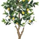 5FT Artificial Lemon Tree with Pot - 60" Fake Lemon Tree with White Tall Planter, Faux Lemon Plant with Realistic Fruits and Silk Leaves, Artificial Plants Indoor for Home Office Kitchen Decor