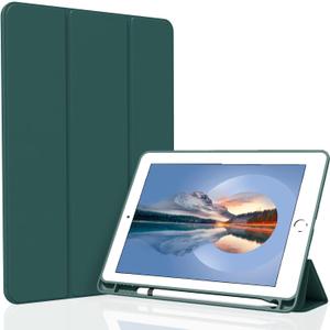 Case for iPad 10.2 2021/2020/2019, Smart Lightweight Trifold Stand Cover, Auto Sleep/Wake Soft TPU Pencil Holder Case for iPad 10.2 inch 9th/8th/7th Generation - Dark Green