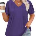 Plus Size Tunic Tops for Women Casual V Neck Shirts Dressy Pleated Tees