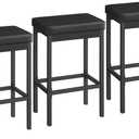 HOOBRO Bar Stools, Set of 3 Modern Black Rectangular Bar Chairs, 24.8-Inch Height, 2" Thick Upholstered Seat with High-Density Sponge, for Kitchen, Dining Room, Cafe, Bar Counter, Black BB21BYP301