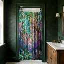 Small Stall Narrow Shower Curtain Stained Glass Stand Up Colorful Forest Nature Shower Curtains for Rv Bathroom Decor Sets, Waterproof Cloth Fabric with Hooks, 36 x 72 Inch