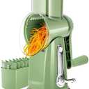 SUSTEAS Rotary Cheese Grater with Handle - Vegetable Shredder with 5 Well-designed Blades & Strong Suction Base,Round Mandoline Slicer & Food Chopper for Kitchen,with Blade Storage Box(Retro Green)