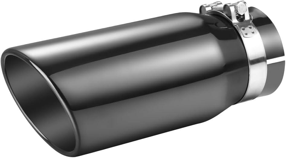 A-KARCK Black Chrome Exhaust Tips 3.5" Inlet, 3.5" Inlet 5"Outlet 12" Length Clamp on Universal Never Fading Stainless Steel Muffler Tip