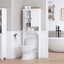 Spirich Over The Toilet Storage Cabinet, Bathroom Above Toilet Storage Cabinet with Doors and Adjustable Shelves, White, 27.3" X 7.87" X 65.12"