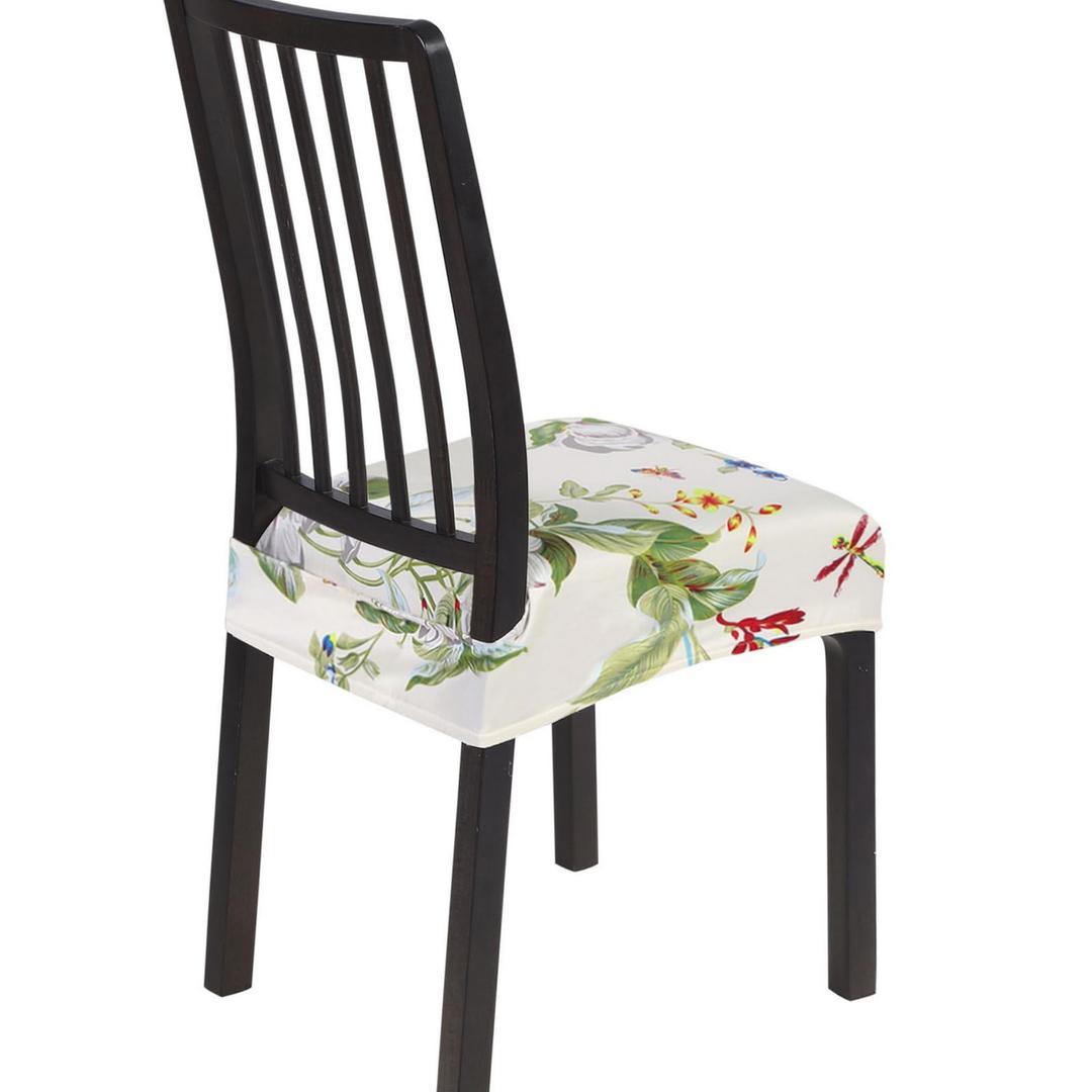 SearchI Stretch Dining Chair Seat Cover, Soft Removable Washable Seat Covers for Dining Chairs, Dining Room Seat Cover Protector (Rear-Covered, Beige Flower)