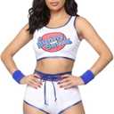 5pcs Halloween Bunny Costume Set for Women Space Movie Full Outfit with Shorts Headband Wristband Socks (Medium)