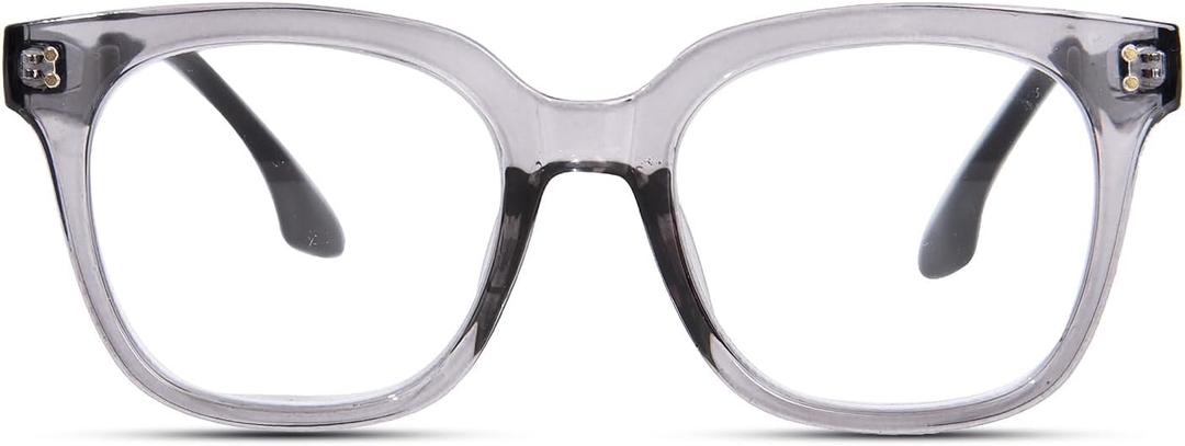 Oversized Reading Glasses for Women Men Large Square Frame Readers Trendy Eyeglasses with Spring Hinges (Grey)