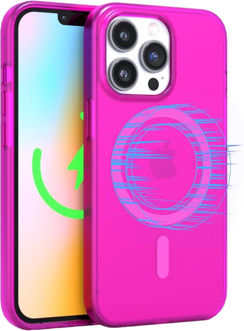 FELONY CASE - Stylish Neon Pink Crystal Clear Phone Case for iPhone 12 Pro Max, Compatible with MagSafe - 360 Shockproof Protective Cases