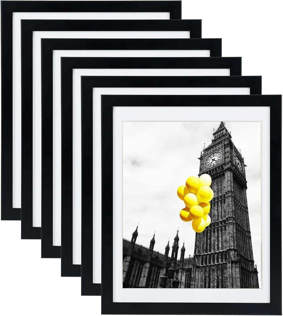 BSRHOME 12x16 Picture Frames Set of 6 with Plexiglass, Display Pictures 11x14 with Mat or 12x16 Without Mat for Tabletop Display and Wall MountingBlack