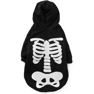 Dog Cat Halloween Skeleton Hoodies Glowing Skull Cute Shirt Puppy Kitteen Costumes Bones Clothes (XL) (XL (14-17lb), Black)