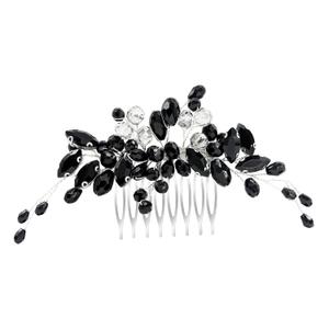 Bridal Hair Accessories Wedding Hair Pieces for Brides Rhinestone Hair Comb with Flexible Prongs, Bride Hair Clip Secure Grip for Fine Hair, Wedding Hair Accessories for Women Prom Party (Black)