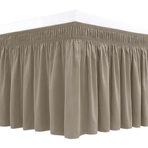 Biscaynebay Wrap Around Bed Skirts for King & Cal King Beds Short Drop of 12", Taupe Adjustable Elastic Dust Ruffles Easy Fit Wrinkle Resistant Silky Luxurious Fabric Machine Washable