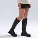TEAIEUI Wide Calf Knee High Boots Chunky Platform Lug Sole Boots Stretch Knee-High Round Toe Riding Boots Women Elastic Tall Boots Black 11