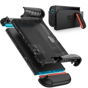 i-Blason for Nintendo Switch 2 Case 2025, Durable Slim Matte Clear Anti-Fingerprint Protective Hard Case with Dockable Comfortable TPU Grip Compatible with Joycon Controller & Docking Station - Black
