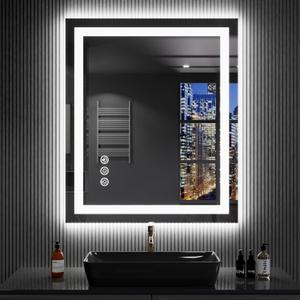 LOAAO 24"X32" LED Bathroom Mirror with Lights, Anti-Fog, Dimmable, RGB Backlit + Front Lighted, Bathroom Vanity Mirror for Wall, Memory Function, Shatter-Proof, Tempered Glass