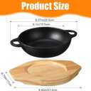 Jingmore 2 Sets Mini Cast Iron Skillet with Wooden Base Small Cast Iron Plates Skillet Pan Round Fajita Plate Hot Steak Pot Dish for Baking Cooking(6.1 Inch)