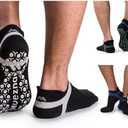 Muezna Men's Non-Slip Yoga Socks, Anti-Skid Pilates, Barre, Bikram Fitness Hospital Slipper Socks with Grips 3 PAck, 
 Black+grey/ Black+navy+green, 9-11
 