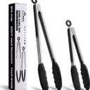HOTEC Premium Stainless Steel Locking Kitchen Tongs with Silicon Tips, Set of 2-9" and 12" (2 pack:Black)