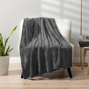 PAVILIA Grey Fleece Throw Blanket for Couch, Dark Charcoal Super Soft Fuzzy Flannel Throw for Sofa, Luxury Plush Microfiber Bed Blanket, Cozy Home Decorative Velvet Gift Blanket, 50x60