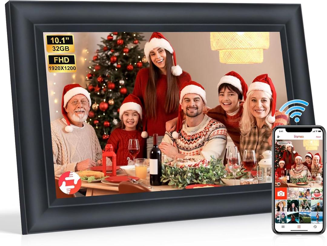 Frameo 10.1 Inch WiFi Digital Picture Frame with 32GB Storage, 1920 * 1200P IPS HD Touch Screen, Wall Mountable, Auto-Rotate, Share Photos/Videos Instantly via Frameo App