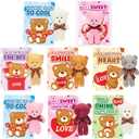 Valentines Day Cards for Kids School, 24 Packs Valentines Cards with Stuffed Mini Bear Toys, Perfect Plush Animal Key Chains for Valentines Party Favors, Ideal Exchange Gifts for Boys Girls Classroom