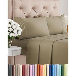 Queen Size 4 Piece Sheet Set - Comfy Breathable & Cooling Bed Sheets Set - Hotel Luxury Bedding for Women, Men, Kids, Teens, Boys & Girls - Deep Pockets, Ultra-Soft, Wrinkle Free - Oeko-Tex - Khaki