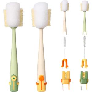 5-in-1 Bottle Cleaning Brush Set, Multifunctional Kitchen Lid Scrubber with Long Handle, Portable Brush Tools for Cups, Hard Bristle Sponge Head(2 Pack)